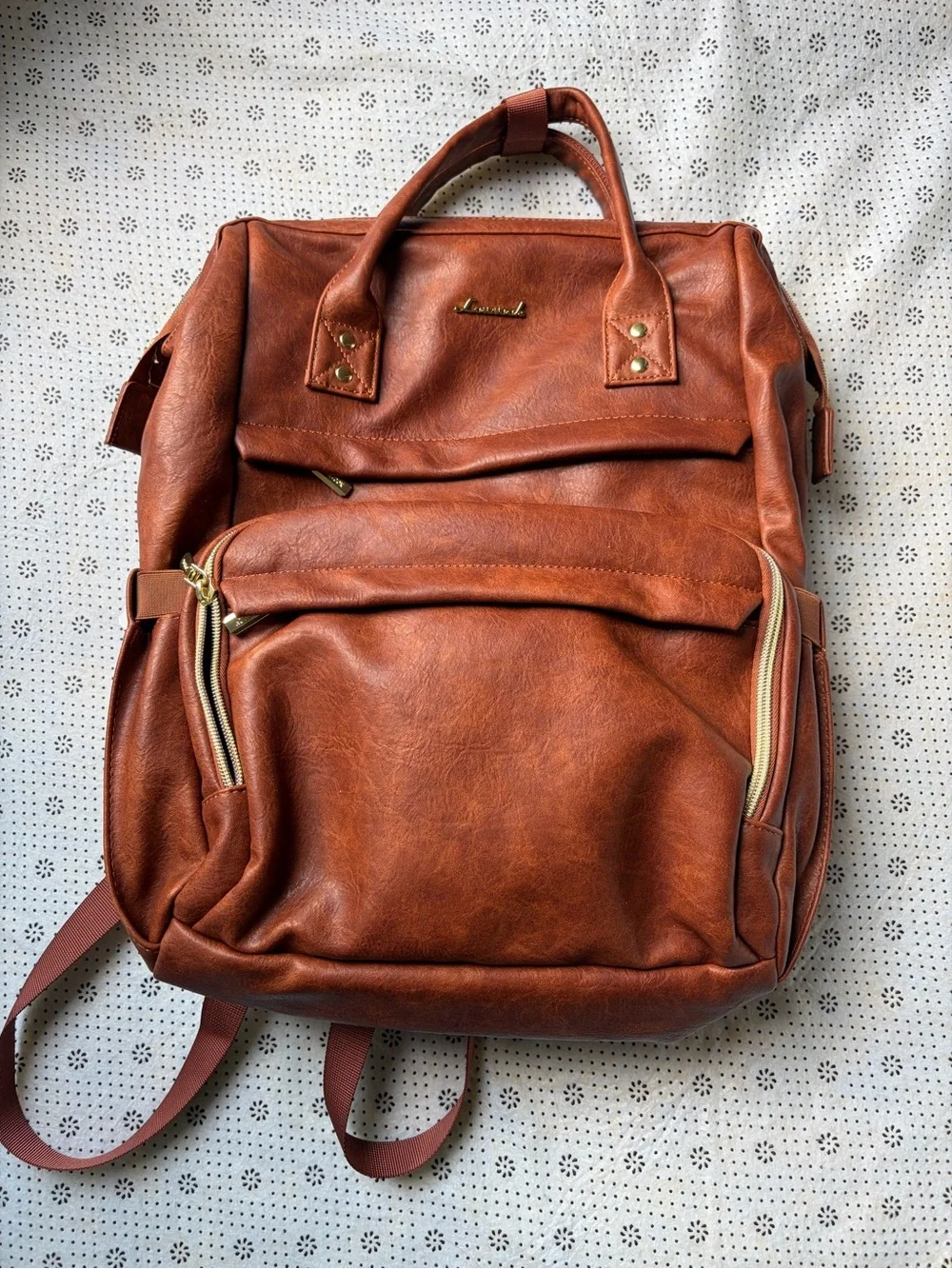 NWT LOVEVOOK brown Vegan Leather 15.6” Laptop Backpack - USB Port & Gold Zippers